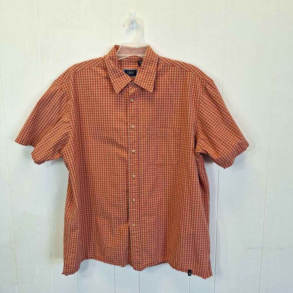 IZOD Shirt Mens  2XL Short Sleeve Button‎ Down Rust Plaid
